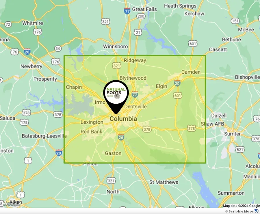 Natural Roots Pest Control Service Area Map Columbia SC