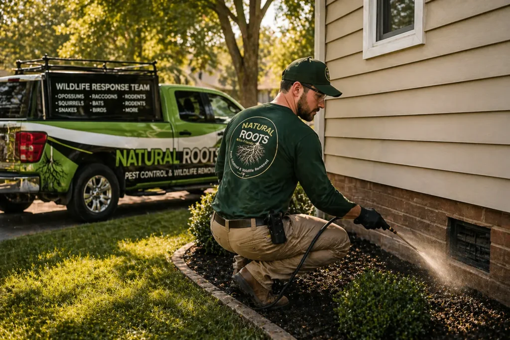 Natural Roots technician applying an exterior yard treatment